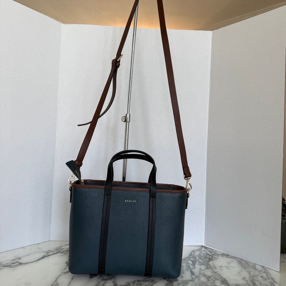 Radley London Templeton Place Blue/Brown leather Small Ziptop Grab Crossbody Bag - Picture 12 of 16